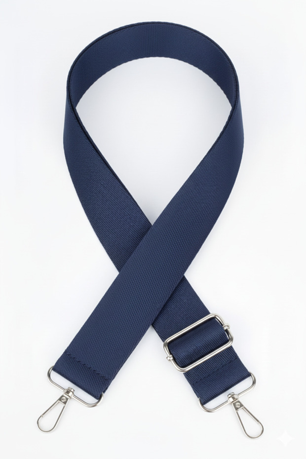 Navy Blue Polyester Column Adjustable Bag Handle - (125 cm) with Silver Metal Accessories (4cm)