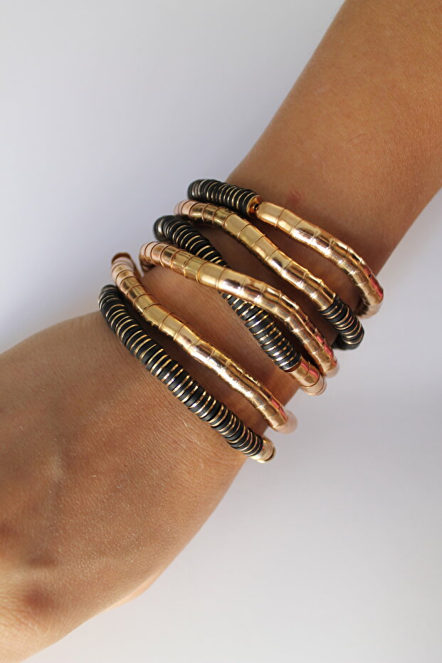 Gold Black Detailed Multi-Design Bracelet