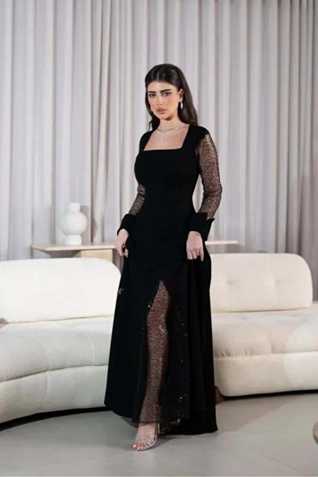 فستان سهره اسود طويل وانيق