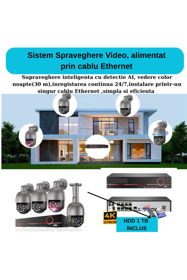 Surveillance Kit with 4 Cameras 8 MP (4K) IR 30m, P2P Multi-User Access - 2