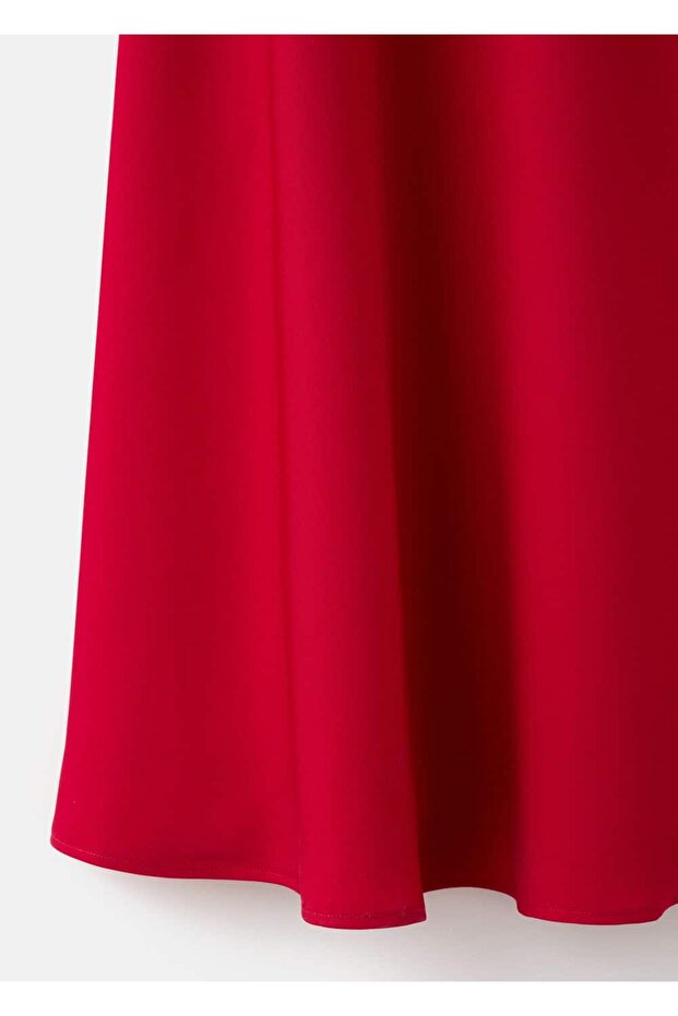 Asimetrik yaka evaze elbise - 6