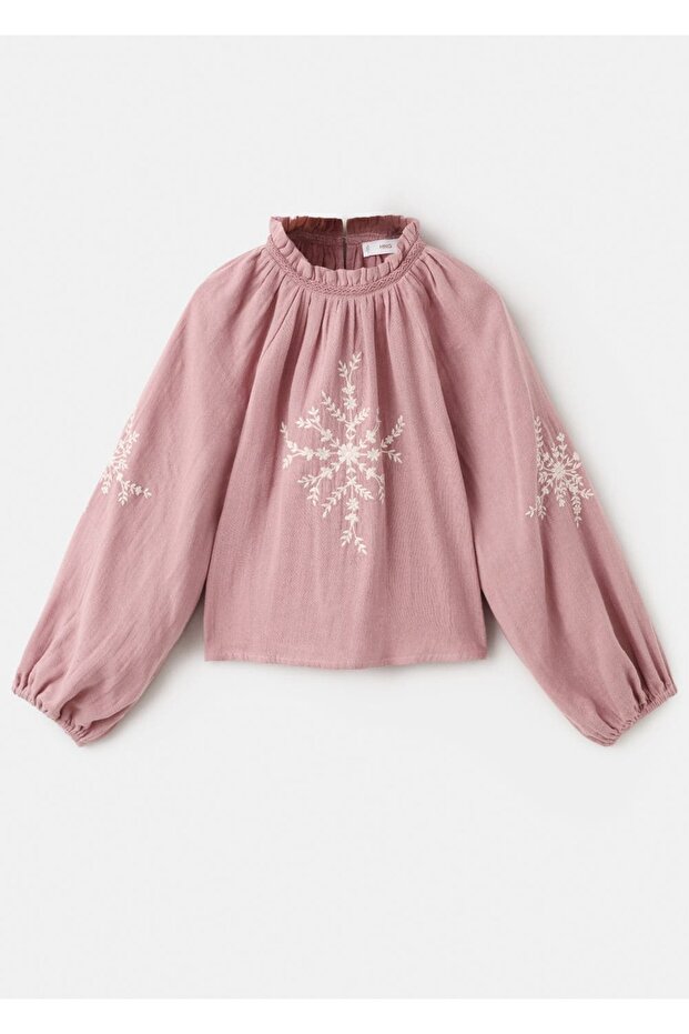 Çiçek işlemeli pamuklu bluz - 3