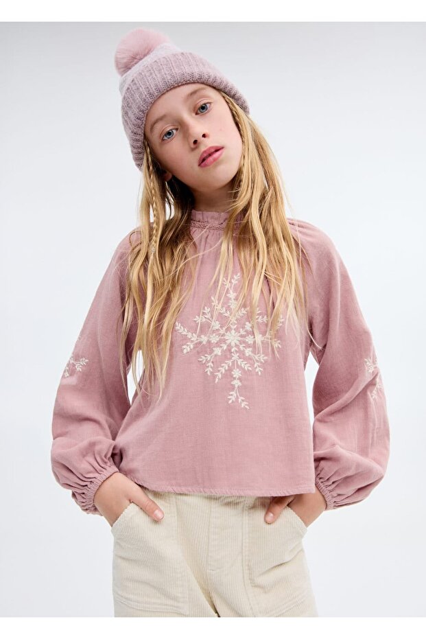 Çiçek işlemeli pamuklu bluz - 2