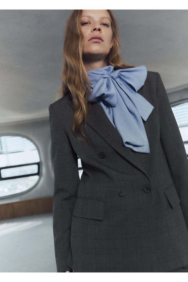 Checkered Double-Breasted Blazer Jacket
