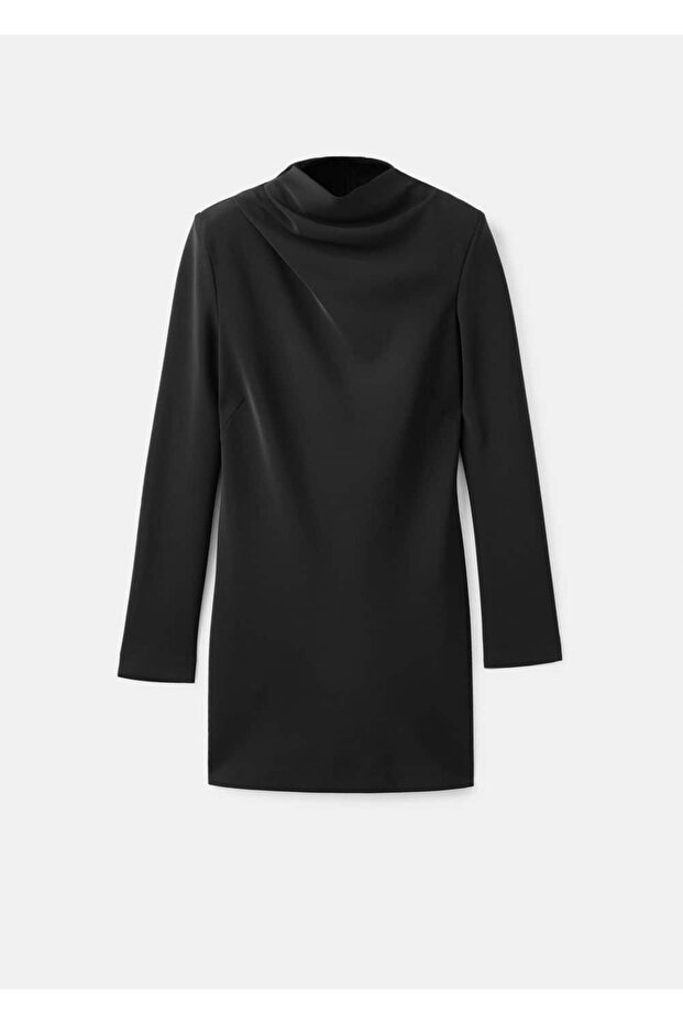 Drape yaka uzun kollu elbise - 3