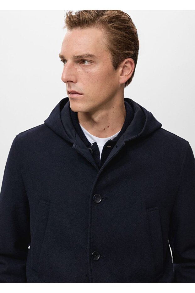 Kapüşonlu yün palto - 7