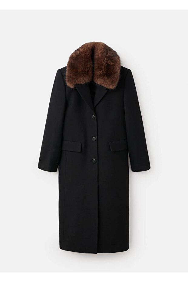 Kürk yaka yün palto - 3