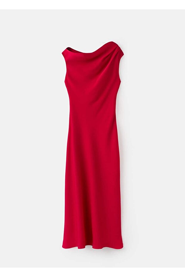 Asimetrik yaka evaze elbise - 3