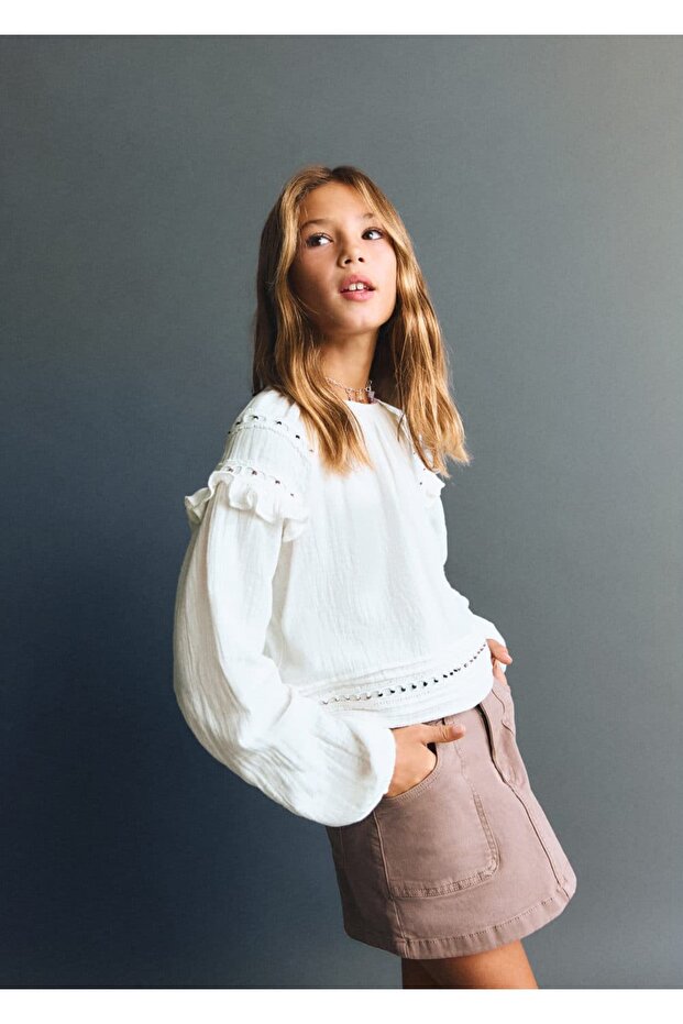 İşlemeli pamuklu bluz - 1