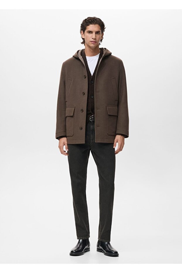 Kapüşonlu yün palto - 2