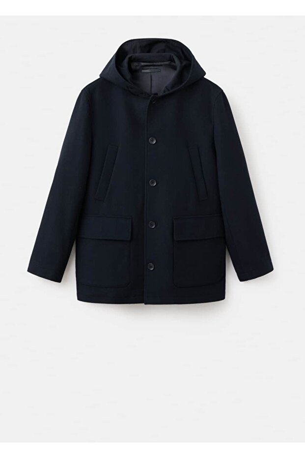 Kapüşonlu yün palto - 3