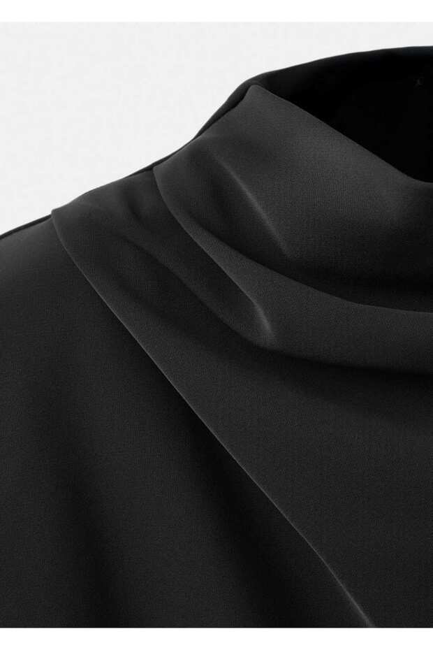 Drape yaka uzun kollu elbise - 5