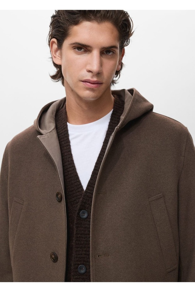 Kapüşonlu yün palto - 5