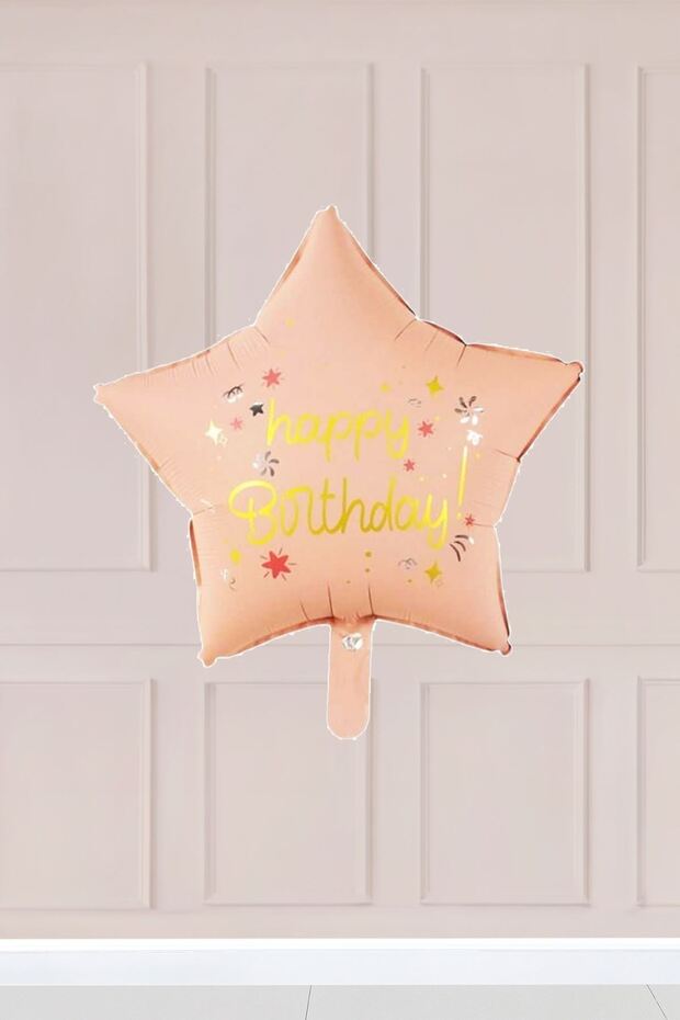 Pink Happy Birthday Written Star Foil Balloon
