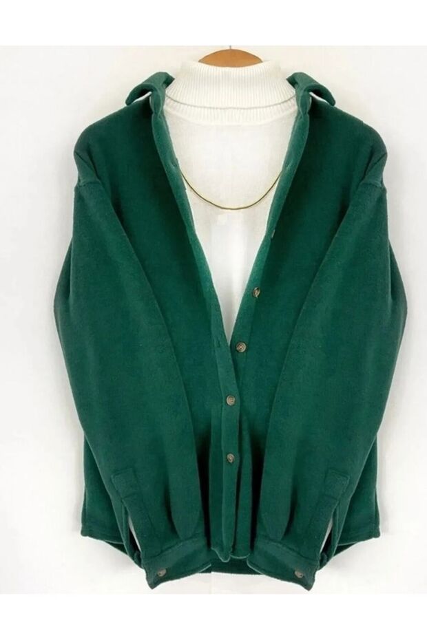 Unisex Green Oversize Thick Winter Genuine Fleece Shirt