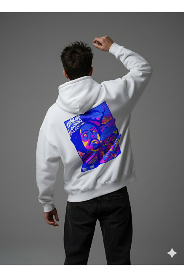 Lenithra Las Vegas Back Printed Unisex Oversize White Hoodie