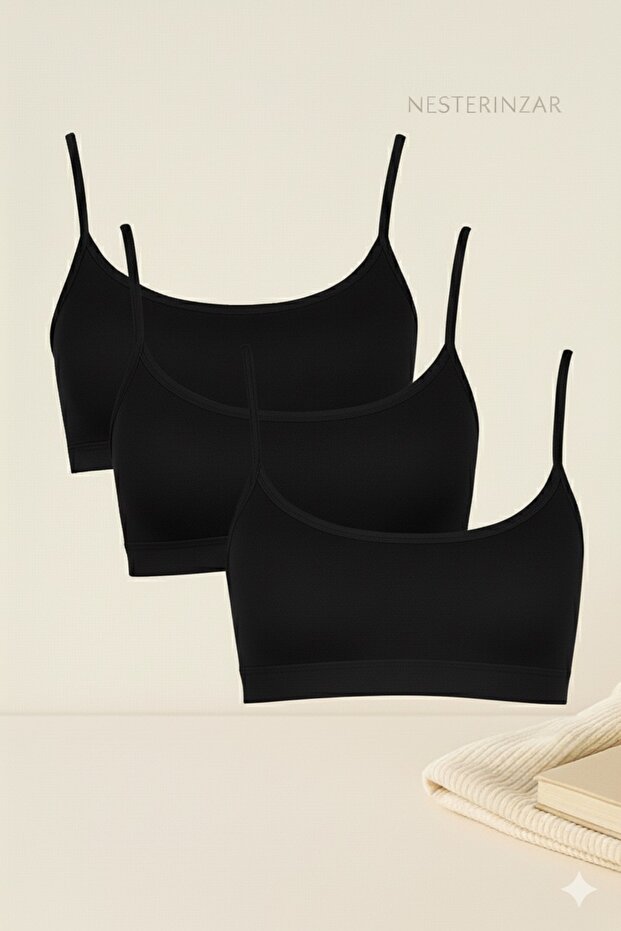 Women's 3-Pack Padded Sports Bra with String Straps Half Tank Top