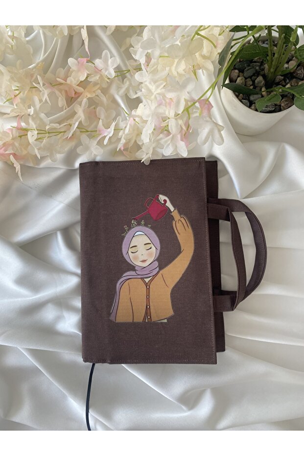 Brown Girl Watering the Garden Patterned Book Bag 17X24 cm | Water Repellent Fabric, Dtf B Printed El