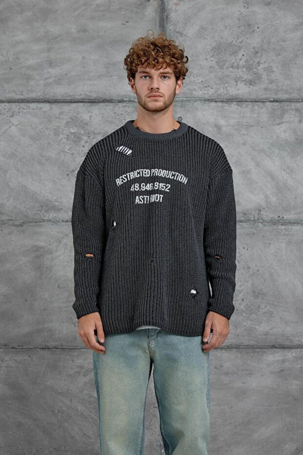 Men's Knitwear Nmrc Oversized Smoked Oversized Ripped Knitwear Fabric