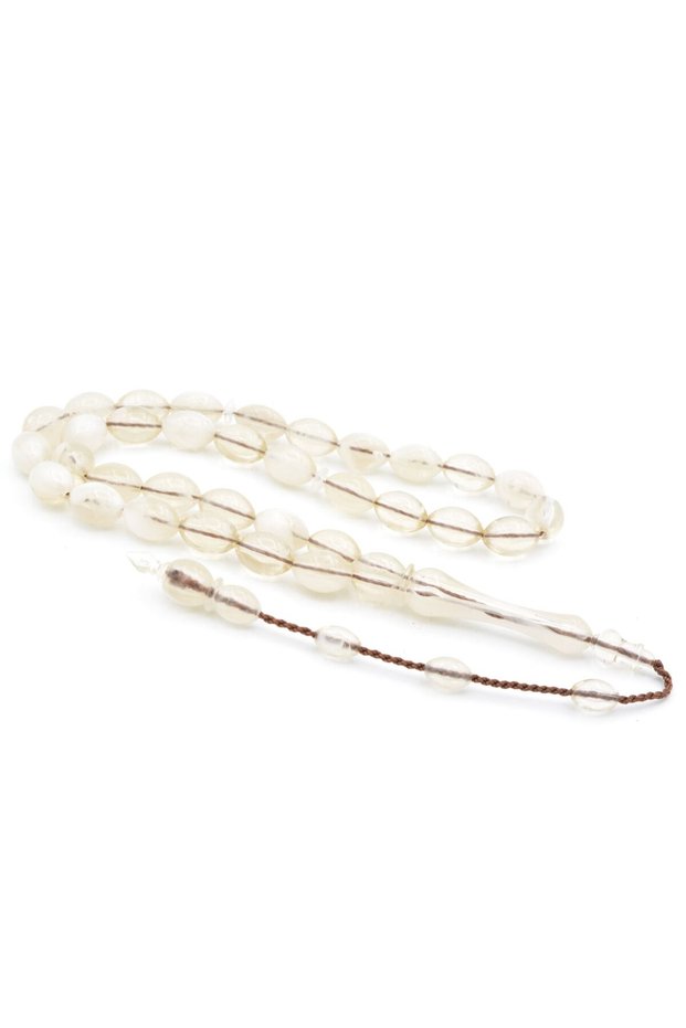 Systematic Bezi Cut Large Size Marbled White Powder Amber Prayer Beads