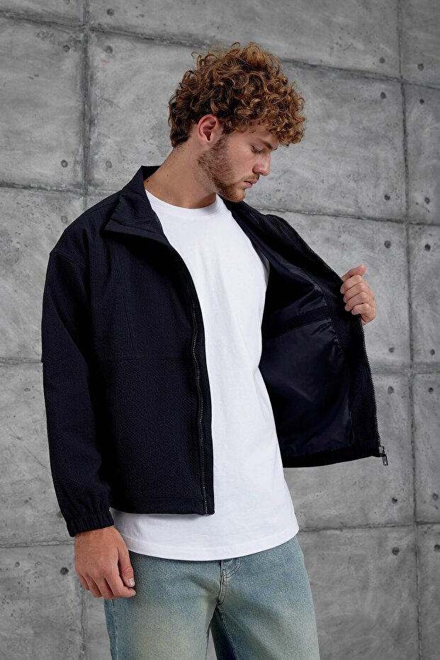 سترة رجالية باللون الأزرق الداكن 251 موسمي كبيرة الحجم - 3