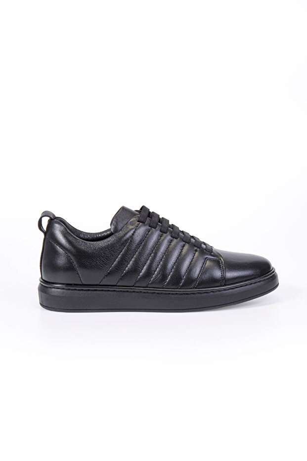 Lusso Black 100% Genuine Leather Men's Sneaker Shoes