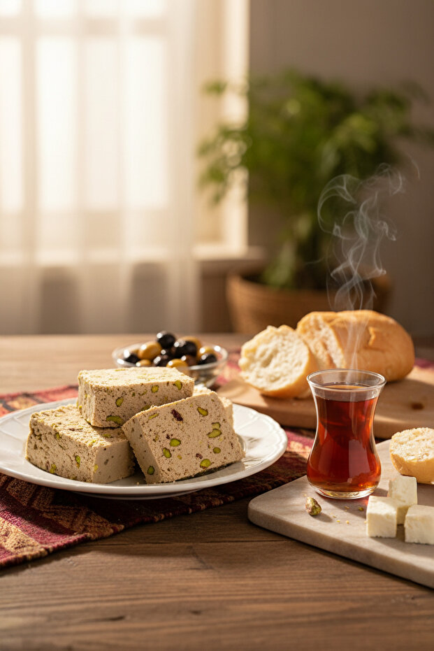 Taze Dökme Antep Fıstıklı Tahin Helvası 400 gr - Taş Değirmen Tahinli - 3