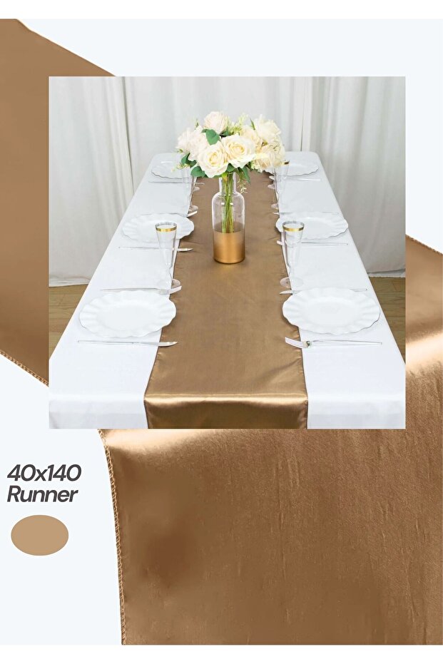مفرش طاولة ذهبي ساتان 40×140 - خدمة أمريكية