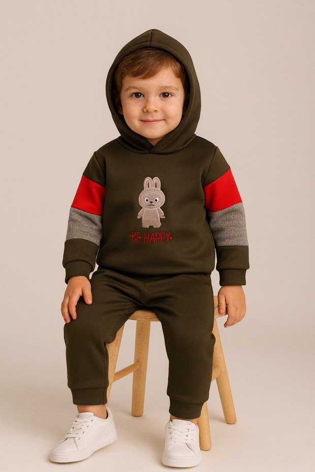 Winter 2-5 Years Old Unisex Skuba Fabric Fleece Lined Rabbit Embroidered Baby and Children's Tracksuit Set