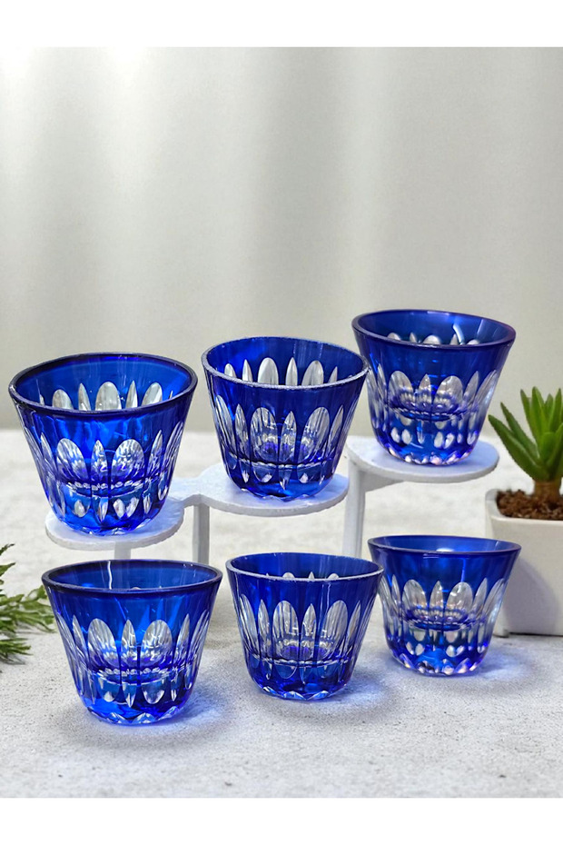 6-Piece Colored Cut Crystal Glass Coffee-Side Delight Dish / Mırra Set