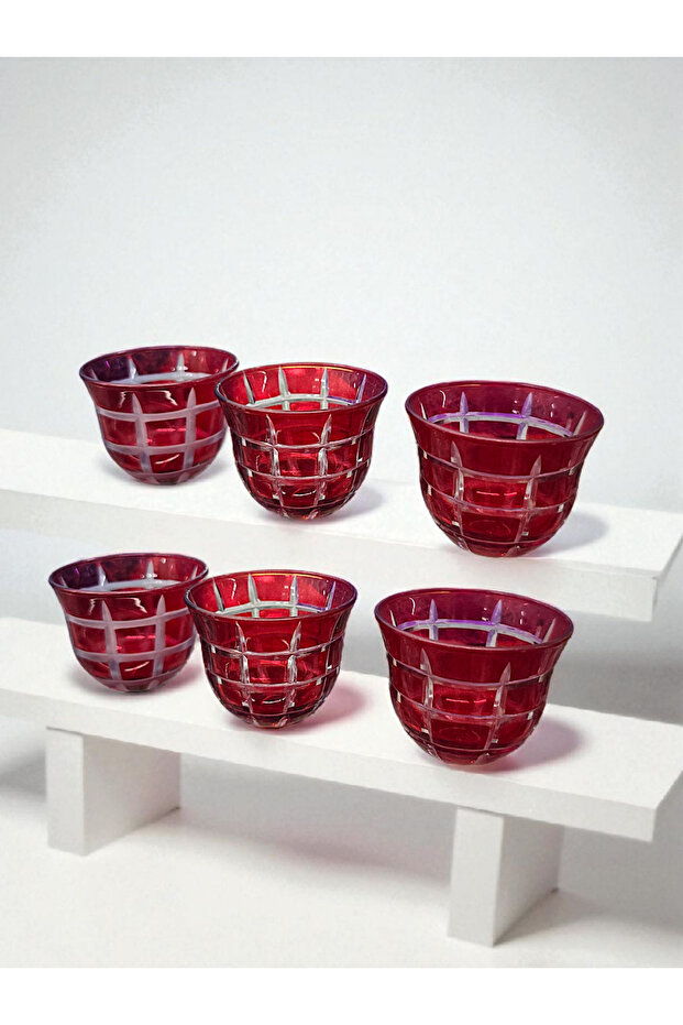 6-Piece Colored Cut Crystal Glass Coffee-Side Delight Dish / Mırra Set