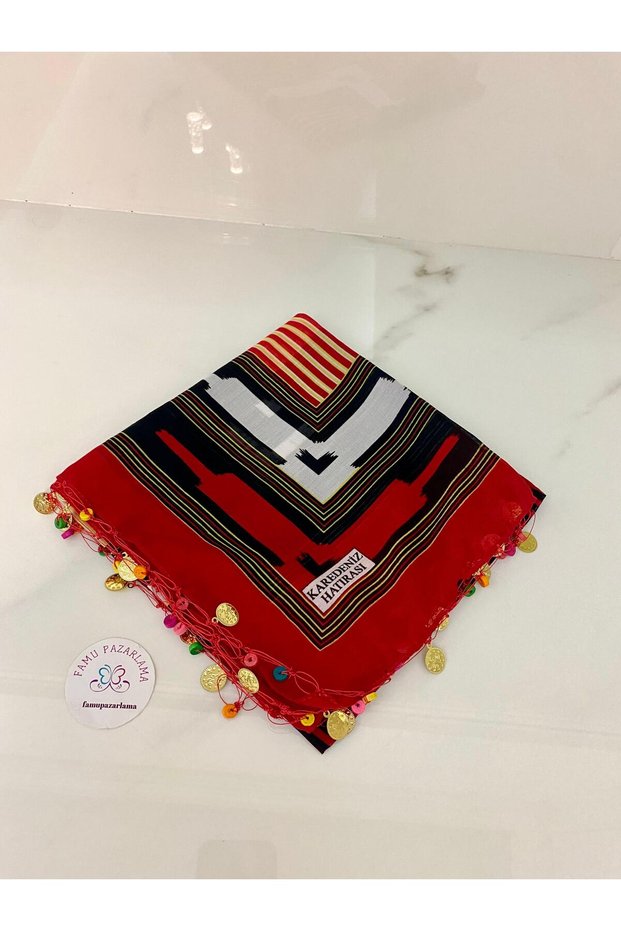Karadeni̇z Regional Keşan, Scarf, Shawl, Wrap, Writing, Scarf with Beaded Sequins