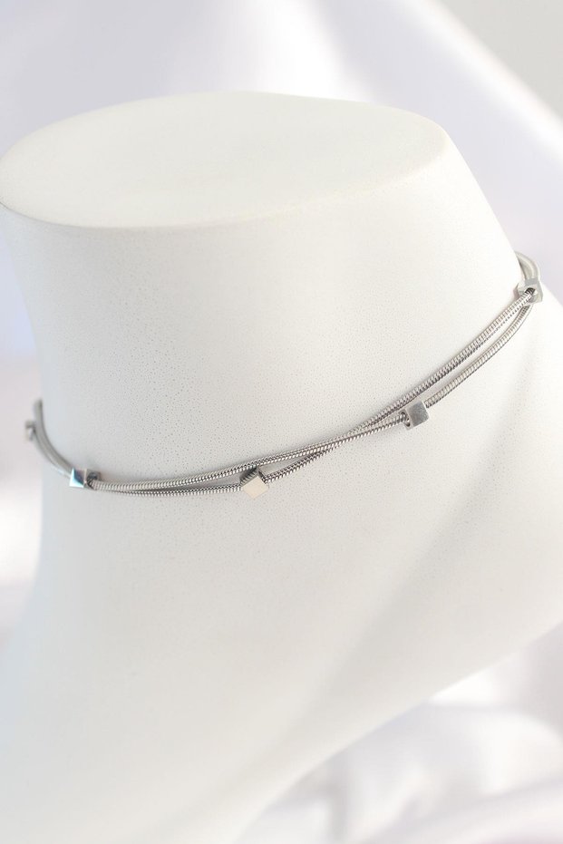 316L Steel Silver Color Minimal Square Model Women's Anklet