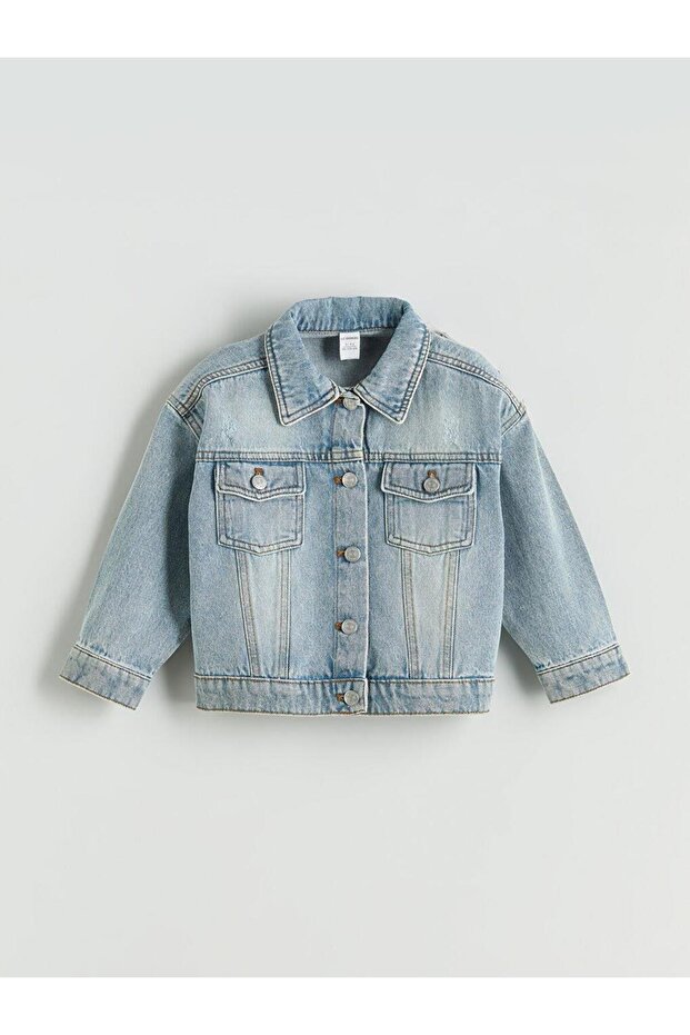 Button Closure Shirt Collar Girls' Jean Jacket (W5)