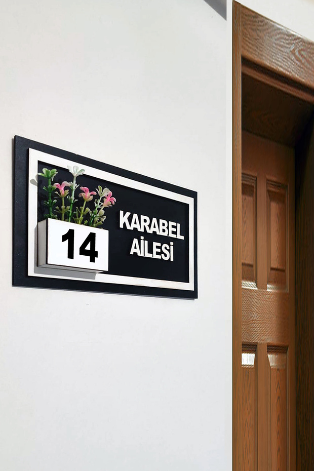Kişiye özel çiçekli ahşap kapı numarası Kapı süsü - 1