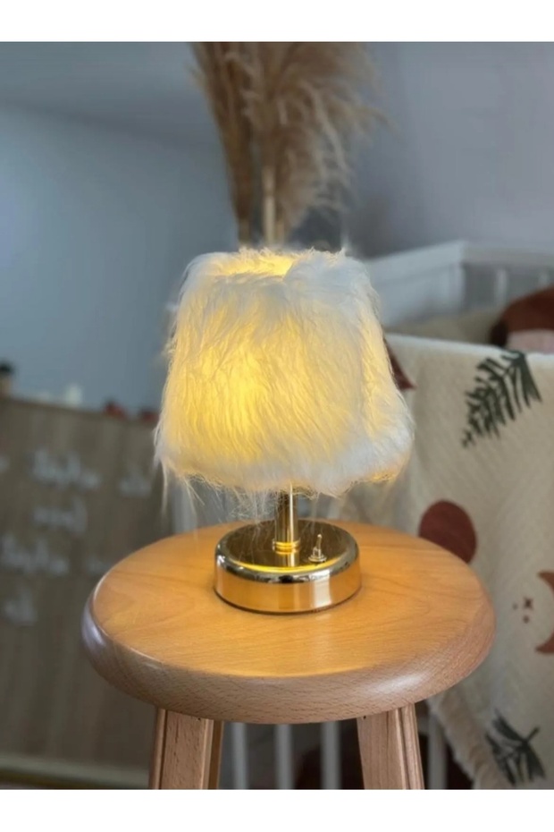White Plush Cordless Table Lamp - 2