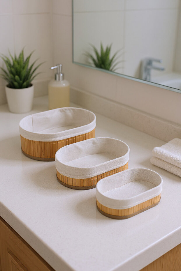 Linen 3'lü Sepet Seti Oval - 2