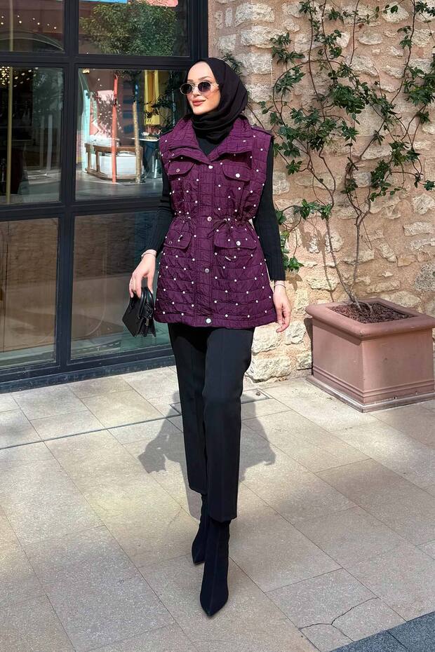 Taşlı Kapitone Yelek 32-2502 - 6