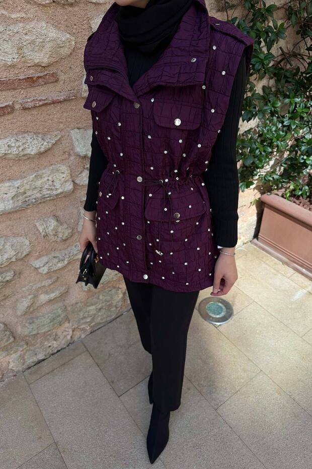 Taşlı Kapitone Yelek 32-2502 - 7