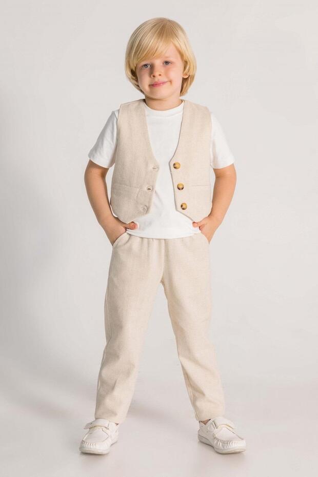 Mojo boy child 3-7 years triple Vest Set linen set 7664 beige