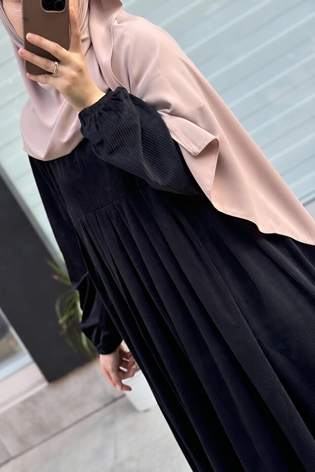 Kadife Elbise-Siyah - 4