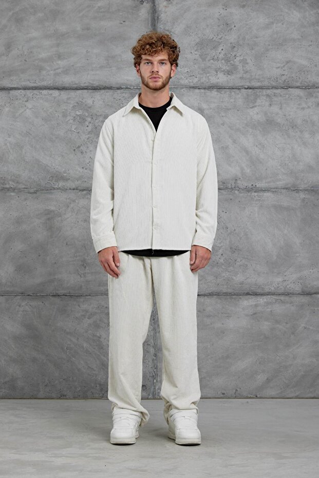 Men's Shirt 251 Velvet and Pantalon Ecru White Oversize Loose Fit