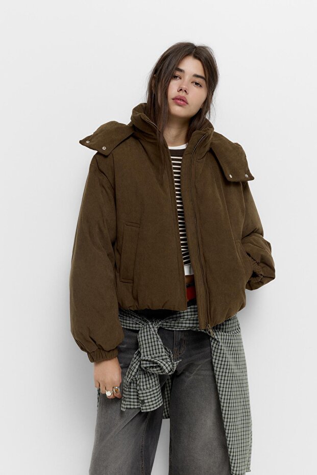 Kadife kapüşonlu ceket - 6