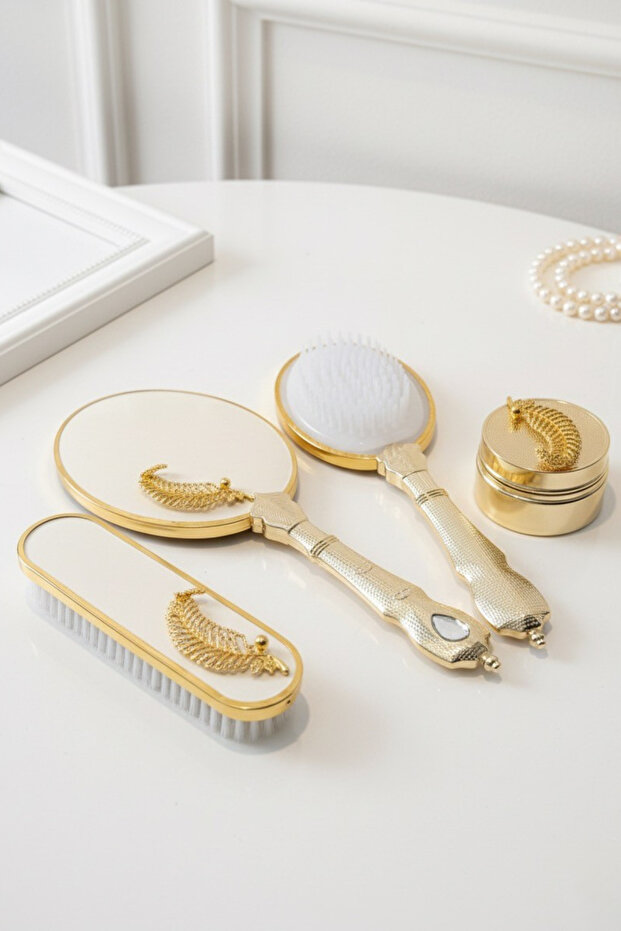 مجموعة مشط مرآة هدية من الزفاف - بنمط أوراق الشجر - 2