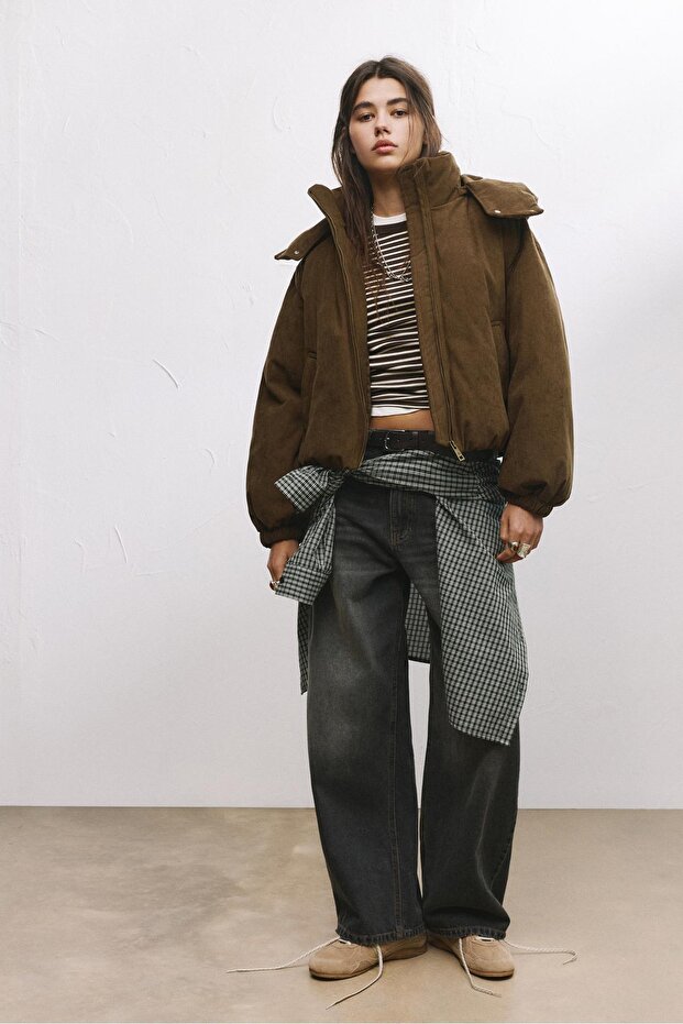 Kadife kapüşonlu ceket - 1