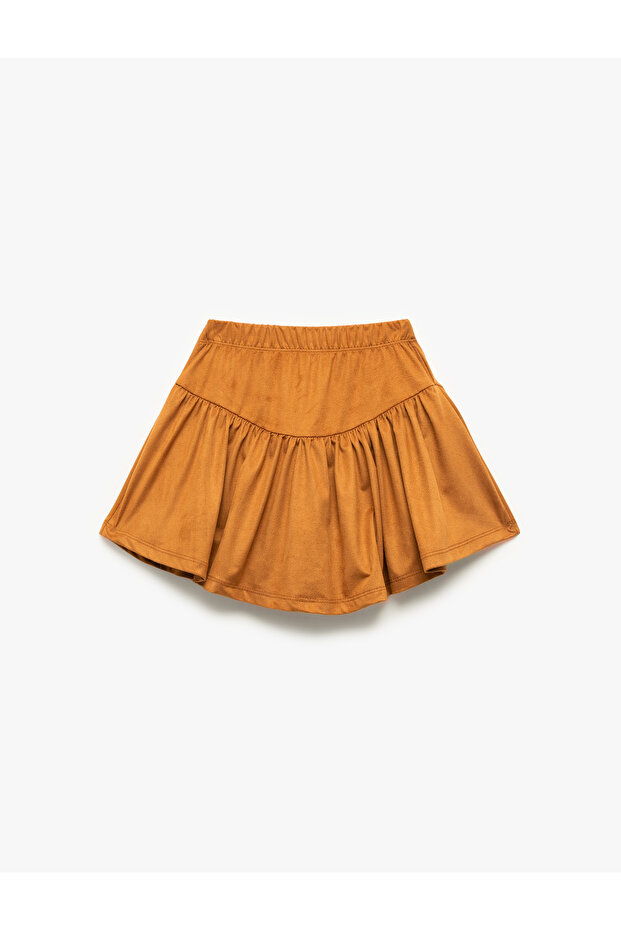 Pleated Elastic Waist Faux Suede Shorts Skirt