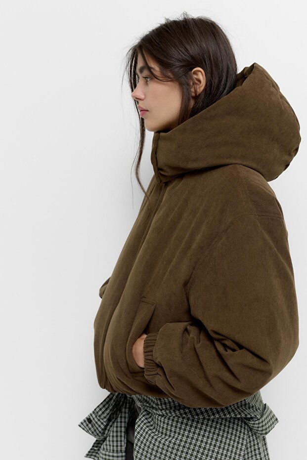 Kadife kapüşonlu ceket - 4