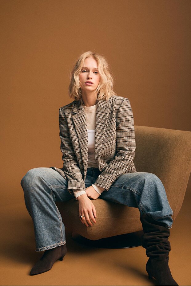 Ekose regular kesim blazer - 2