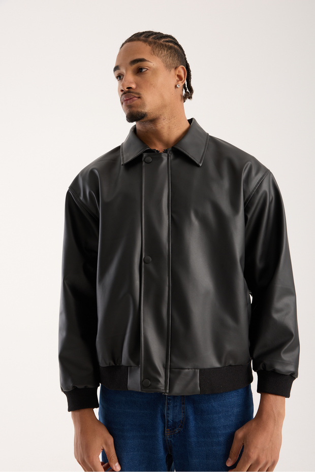 Leather Jacket with Buttons - 6