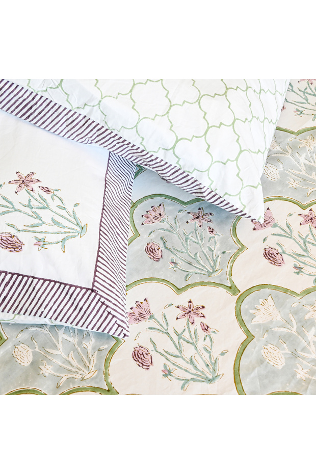 Heritage Block Print 100% Cotton Percale Bedsheet with 2 Pillowcases